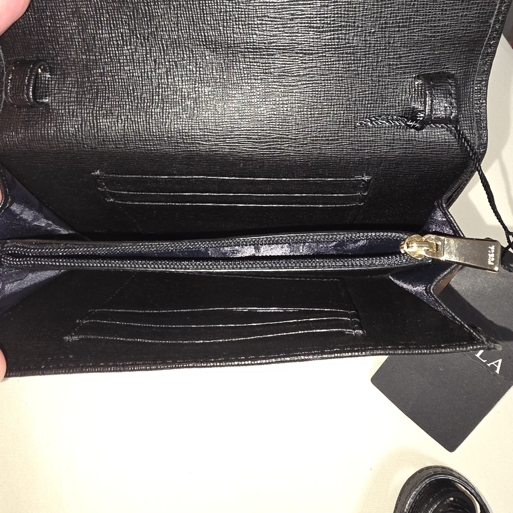Furla Black Leather Wallet With Crossbody Strap - Picture 5 of 12
